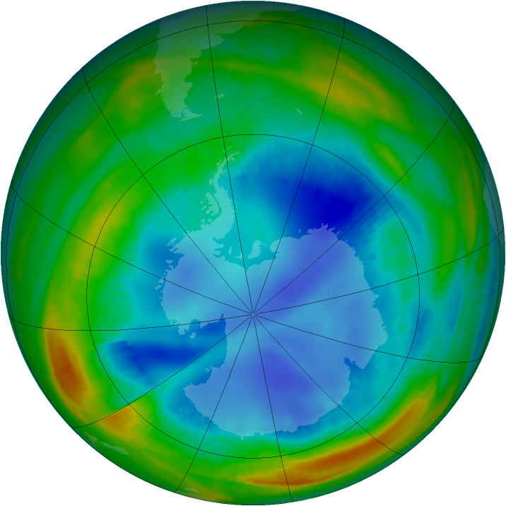 Antarctic ozone map for 07 August 1998